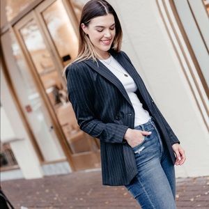 H&M Navy Pinstripe Double-Breasted Blazer